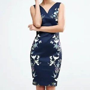 TED BAKER London Katiey Spring Meadows Double V-Neck Dress | Size 4-6